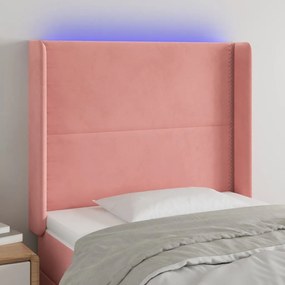 Tablie de pat cu LED, roz, 93x16x118 128 cm, catifea 1, Roz, 93 x 16 x 118 128 cm
