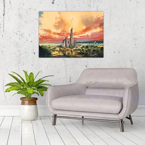 Tablou pe sticlă - Orașul pictat (70x50 cm)