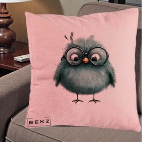 Perna Decorativa Pui Teal cu Ochelari Rotunzi, 40x40 cm, Roz, Husa Detasabila, Perna Inclusa, BEKZ®