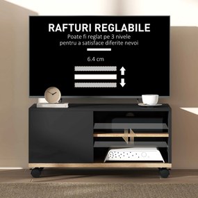 HOMCOM Dulap TV 42" Max cu 2 Rafturi deschise si Usa, Dulap TV Jos din PAL cu Roti, 80x45x39.5 cm, Alb | Aosom Romania