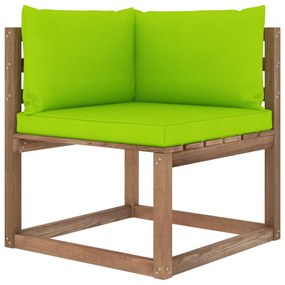 Set mobilier gradina paleti cu perne, 3 piese, lemn pin tratat verde aprins, colt + mijloc + suport pentru picioare, 1