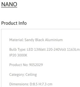Spot LED aplicat diametru 8,5cm NANO negru, NVL-9052029