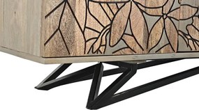 Bufet natur , din metal si lemn de mango , cu design "Grey flowers"