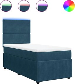 vidaXL Pat box spring cu saltea, albastru, 90x200 cm, catifea