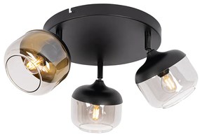 Spotlight de design negru cu auriu și sticlă fumurie 3 lumini rotund - Kyan