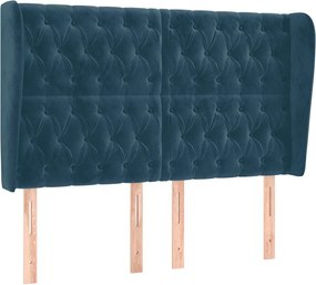 vidaXL Tăblie pat cu urechi albastru închis 147x23x118/128 cm catifea