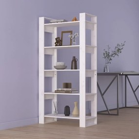 Bibliotecă/separator cameră, alb, 80x35x160 cm, lemn masiv pin