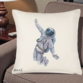 Perna Decorativa Astronaut Acuarela Zbor, 40x40 cm, Crem Reliefat, Husa Detasabila, Perna Inclusa, BEKZ®