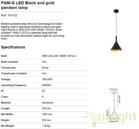 Pendul LED modern PAM-G large negru/auriu 64162