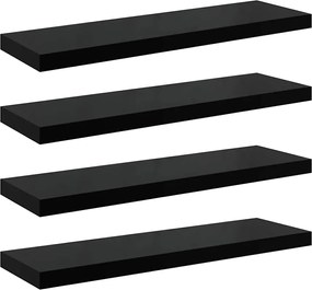 vidaXL Rafturi de perete 4 buc. negru extralucios, 90x23,5x3,8 cm, MDF