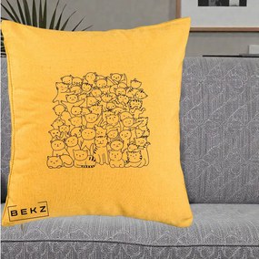 Perna Personalizata Many Cats Pattern Alb-Negru, 40x40 cm, Galben, Husa Detasabila, Perna Inclusa, BEKZ®