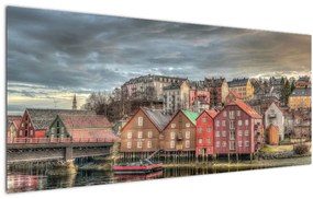 Tablou - Case lângă râu (120x50 cm)