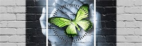 Tablou - Fluture verde în perete (cu ceas) (90x30 cm)