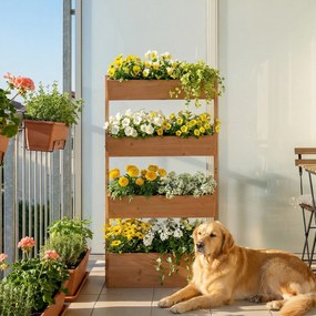 Outsunny Jardinieră Verticală înălțată pe 4 Niveluri, din Lemn pentru Exterior, cu Orificii de Drenaj și Căptușeală Textilă, pentru Plante Aromatice, Flori și Legume, 85x45x140 cm, Maro | Aosom Romania