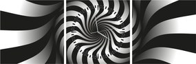 Tablou abstract cu spirala alb neagră (cu ceas) (90x30 cm)