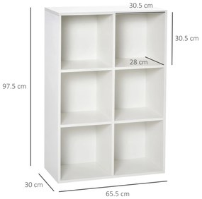 HOMCOM Raft pentru Cărți Cu 6 Cuburi de Depozitare din Lemn de 3 Nivele pentru Sufragerie Dormitor Birou 65,5x30x97,5 cm Alb | Aosom Romania