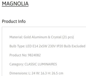Aplica de perete design elegant MAGNOLIA aurie