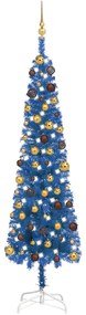 Set pom de Craciun subtire cu LED-uri globuri albastru 210 cm 1, albastru si auriu, 210 cm