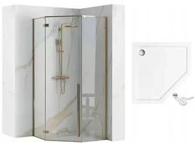 Cabina dus cu cadita de dus pentagonala si usa batanta Rea Diamond 90x90 auriu - negru