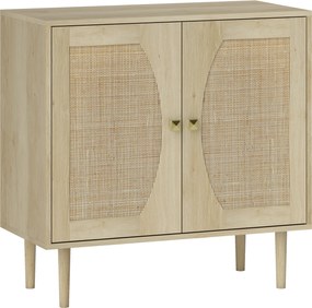 HOMCOM Bufet de bucătărie, mobilier de depozitare cu două uși și 2 niveluri, fațadă din cannage, 80 x 38 x 79 cm efect lemn natural | Aosom Romania