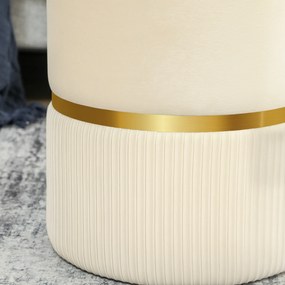 HOMCOM Pouf taburet suport pentru picioare cutie de depozitare din catifea canaletată 36 x 36 x 44 cm pentru living dormitor bej | Aosom Romania