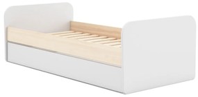 Pat pentru copii alb/în culoare naturală cu extensie suplimentară cu aspect de lemn de pin cu spațiu de depozitare 90x200 cm Esteban – Marckeric
