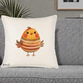 Perna Decorativa Pui Kawaii Portocaliu Dungi Calde, 40x40 cm, Crem Reliefat, Husa Detasabila, Perna Inclusa, BEKZ®