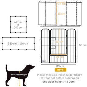 PawHut Gard pentru Câini, Incintă Modulară pentru Câini din 8 Secții pentru Interior și Exterior, 80x100 cm, Negru | Aosom Romania