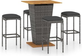 vidaXL Set mobilier bar de grădină cu perne, 5 piese, gri, poliratan