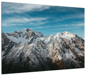 Tablou pe sticlă cu vârfuri înzăpeziți, Fiordland (70x50 cm)