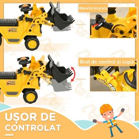 HOMCOM Excavator pentru Copii cu Cupă, Spătar și Spațiu de Depozitare Ascuns, Buldozer de Jucărie în PP și ABS, 80x26.5x39 cm, Galben și Negru | Aosom Romania