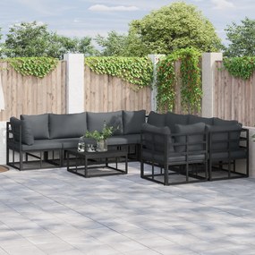 vidaXL Set de canapele pentru grădină cu pernă 8 pcs Negru Aluminiu