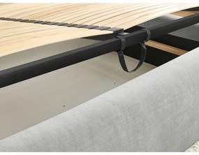Pat matrimonial gri deschis tapițat cu spațiu de depozitare și somieră 160x200 cm Vernon – Bobochic Paris