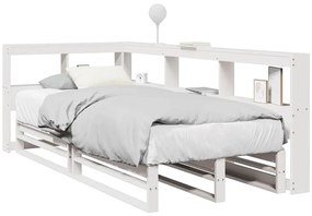 vidaXL Pat cu bibliotecă fără saltea, alb, 75x190 cm, lemn masiv pin