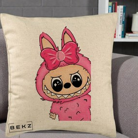 Perna Personalizata Labubu Roz cu Funda, 40x40 cm, Bej, Husa Detasabila, Perna Inclusa, BEKZ®