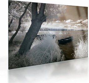 Tablou pe sticlă cu barca pe lac (70x50 cm)