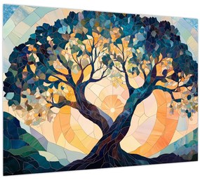 Tablou pe sticlă – Mozaic – soare și arbore II. (70x50 cm)