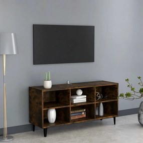vidaXL Comodă TV, picioare din metal, stejar fumuriu, 103,5x30x50 cm