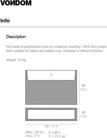Jardiniera / Ghiveci plante design decorativ modern exterior / interior WALL 120x30x80cm
