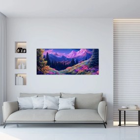 Tablou - Peisaj violet la lună plină (120x50 cm)
