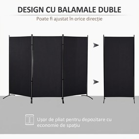 HOMCOM Paravan interior cu 3 panouri, separeu pliabil pentru spatii din metal si poliester, 253x50x182cm, bej | Aosom Romania