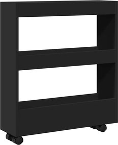 vidaXL Cărucior de depozitare îngust, 3 niveluri negru lemn prelucrat