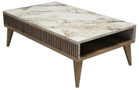 Mila White Marble and Walnut coffee table