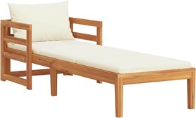 vidaXL Șezlong cu perne, alb crem, lemn masiv de acacia