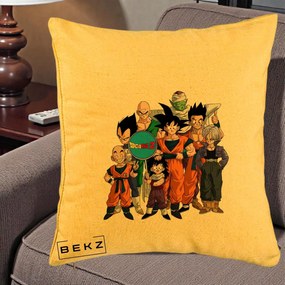 Perna Personalizata Dragon Ball Z Grup Complet, 40x40 cm, Galben, Husa Detasabila, Perna Inclusa, BEKZ®