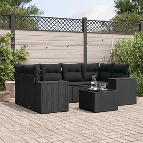 vidaXL Set canapele de grădină cu perne, 7 piese, negru, poliratan
