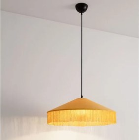 Lustra cu abajur din catifea si franjuri galben mustar VELVY