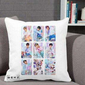 Perna Personalizata K-pop BTS Colaj 9 Fotografii Autografe Individual, 40x40 cm, Alba Mata, Husa Detasabila, Perna Inclusa, BEKZ®