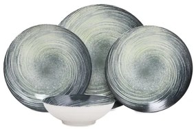 Set veselă 24 de piese verde/negru/porțelan