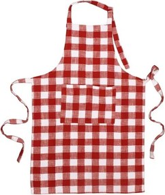 Șorț de bucătărie din bumbac organic în carouri roșu și alb, cu buzunar frontal și bretele reglabile, 90 x 60 cm, „Maison Ida"